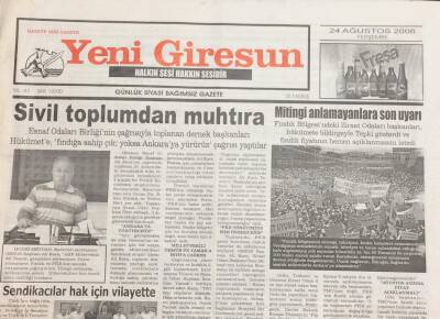 Yeni Giresun Gazetesi 24 Ağustos 2006 FKBden Bilmece Gibi Atılım GZ30910 - 1
