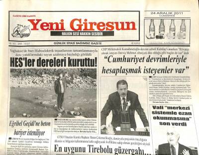 Yeni Giresun Gazetesi 24 Aralık 2011 - HESler Dereleri Kuruttu GZ108910 - 1