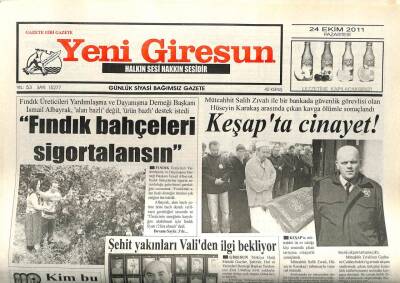 Yeni Giresun Gazetesi 24 Ekim 2011 - Fındık Bahçeleri Sigortalansın GZ108887 - 1