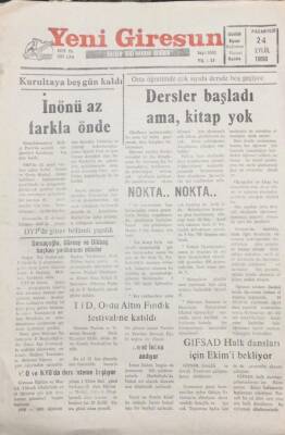 Yeni Giresun Gazetesi 24 Eylül 1990 İnönü Az Farkla Önde GZ30920 - 1