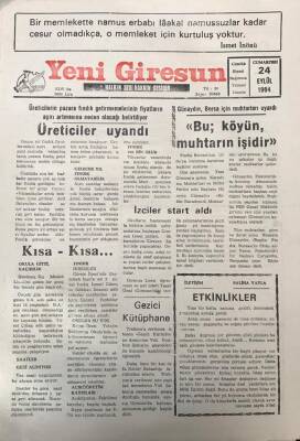 Yeni Giresun Gazetesi 24 Eylül 1994Üreticiler Uyandı GZ30028 - 1