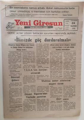 Yeni Giresun Gazetesi 24 Haziran 1995 - İlimizde Göç Durdurulmalı GZ31037 - 1
