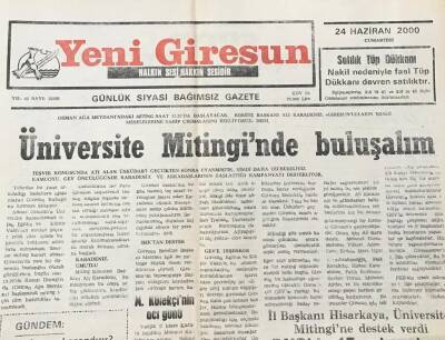 Yeni Giresun Gazetesi 24 Haziran 2000 MHPli Yaman Üniversite İçin Ecevit ten Destek İstedi GZ30311 - 1