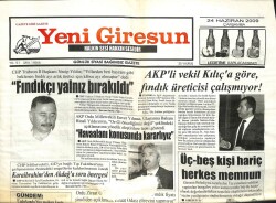 Yeni Giresun Gazetesi 24 Haziran 2009 - AKPli Vekil Kılıça Göre Fındık Üreticisi Çalışmıyor GZ101962 - 2