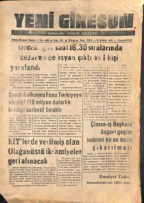 Yeni Giresun Gazetesi 24 Kasım 1979 - Giresun Cezaevinde İsyan Çıktı 1 Kişi Yaralandı GZ108003 - 1