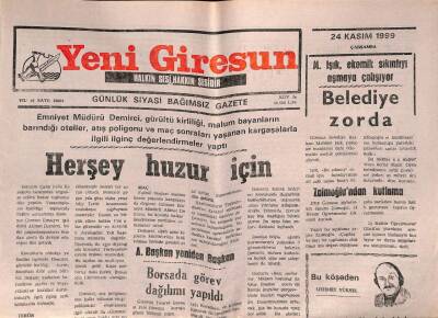 Yeni Giresun Gazetesi 24 Kasım 1999 - Giresun Lisesi Şampiyon GZ77968 - 1