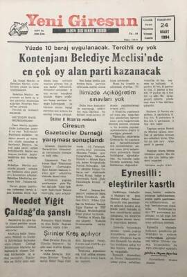 Yeni Giresun Gazetesi 24 Mart 1994Giresunspor İçin Basın Futbolcu Ve Taraftar Elele Vermeli GZ30098 - 1