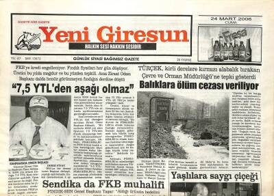 Yeni Giresun Gazetesi 24 Mart 2006 - Balıklara Ölüm Cezası Veriliyor GZ108851 - 1