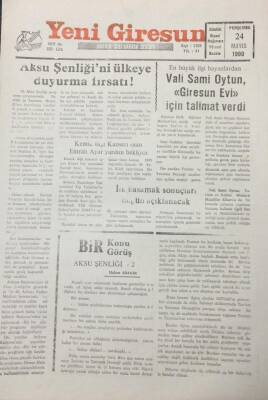 Yeni Giresun Gazetesi 24 Mayıs 1990 Vali Sami Oytun Giresun Evi İçin Talimat Verdi GZ26064 - 1