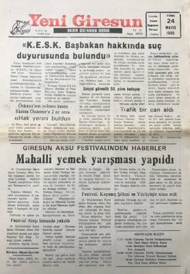 Yeni Giresun Gazetesi 24 Mayıs 1996 K.ES.K . Başbakan Hakkında Suç Duyurusunda Bulundu GZ30535 - 1
