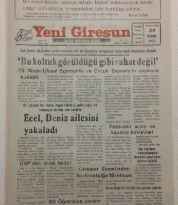 Yeni Giresun Gazetesi 24 Nisan 1995 - Vali Şahin,Bu Koltuk Görüldüğü Gibi Değil GZ34646 - 1