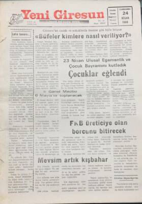 Yeni Giresun Gazetesi 24 Nisan 1996-FKB Üreticiye Olan Borcunu Bitirecek GZ14032 - 2