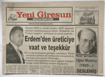 Yeni Giresun Gazetesi 24 Ocak 2006 - SHP Mumcu , Demokrasi Şehidi GZ3618 - 1