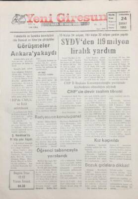 Yeni Giresun Gazetesi 24 Şubat 1993 SDYVden 119 Milyon Liralık Yardım GZ25515 - 1