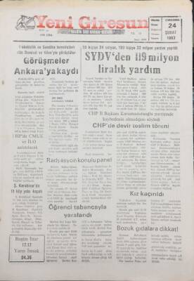 Yeni Giresun Gazetesi 24 Şubat 1993 SYDVden 119 Milyon Liralık Yardım GZ30751 - 1