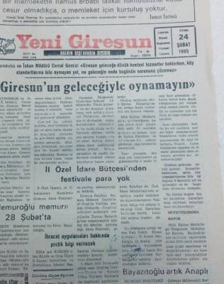 Yeni Giresun Gazetesi 24 Şubat 1995 - Giresunun Geleceğiyle Oynamayın GZ40738 - 1