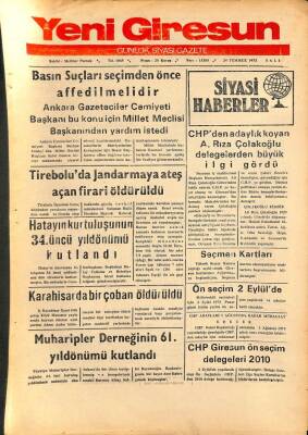 Yeni Giresun Gazetesi 24 Temmuz 1973 - Tireboluda Jandarmaya Ateş Açıldı GZ108500 - 1