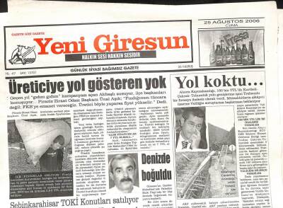 Yeni Giresun Gazetesi 25 Ağustos 2006 - Üreticiye Yol Gösteren Yok GZ108610 - 1