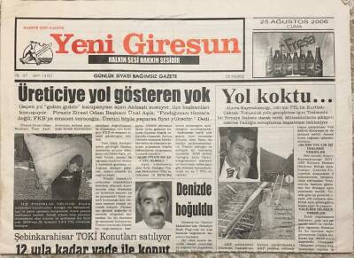 Yeni Giresun Gazetesi 25 Ağustos 2006 Üreticiye Yol Gösteren Yok GZ1679 - 1