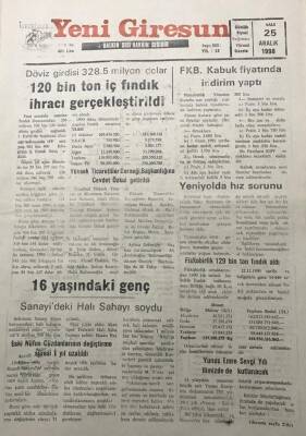 Yeni Giresun Gazetesi 25 Aralık 1990 FKB Kabuk Fiyatlarında İndirim Yaptı GZ30163 - 1