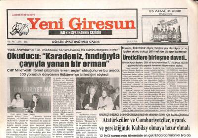 Yeni Giresun Gazetesi 25 Aralık 2006 - Giresuspor,Aman Hedeften Sapmayın GZ107982 - 1