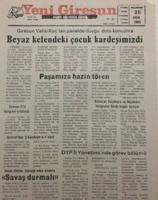 Yeni Giresun Gazetesi 25 Ekim 1993 - Paşamıza Hazin Tören GZ38205 - 1