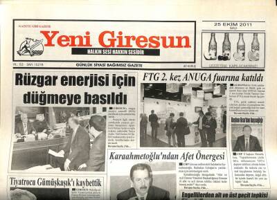 Yeni Giresun Gazetesi 25 Ekim 2011 - Rüzgar Enerjisi İçin Düğmeye Basıldı GZ108885 - 1