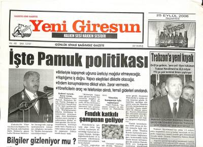 Yeni Giresun Gazetesi 25 Eylül 2006 - Fındık Katkılı Şampuan Geliyor GZ107807 - 1