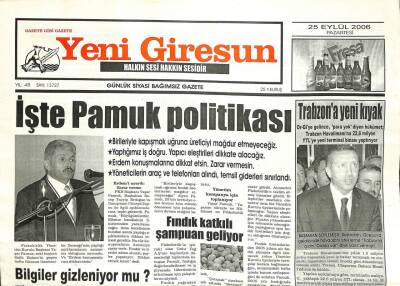 Yeni Giresun Gazetesi 25 Eylül 2006 - İşte Pamuk Politikası GZ101880 - 1