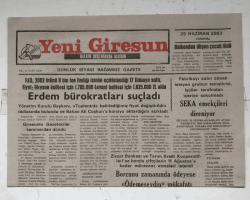 Yeni Giresun Gazetesi 25 Haziran 2003 - Balkondan Düşen Çocuk Öldü GZ5901 - 1
