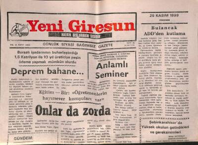 Yeni Giresun Gazetesi 25 Kasım 1999 - Bulancak ADDden Kutlama GZ77966 - 1