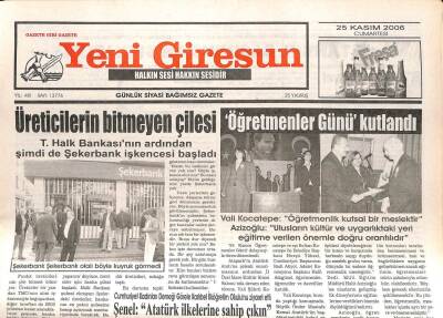 Yeni Giresun Gazetesi 25 Kasım 2006 - Üreticilerin Bitmeyen Çilesi GZ107955 - 1