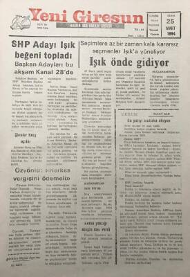 Yeni Giresun Gazetesi 25 Mart 1994Seçimlere Az Bir Zaman Kala Kararsız Seçmenler Işık a Yöneliyor GZ30099 - 1