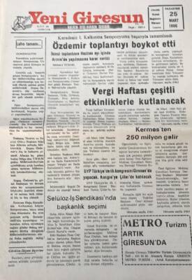 Yeni Giresun Gazetesi 25 Mart 1996 Karadeniz 1. Kalkınma Sempozyumu Başarıyla Tamamlandı GZ30516 - 1