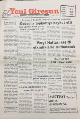 Yeni Giresun Gazetesi 25 Mart 1996 Karadeniz 1.Kalkınma Sempozyumu Başarıyla Tamamlandı GZ26070 - 1