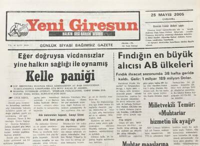 Yeni Giresun Gazetesi 25 Mayıs 2005 Kelle Paniği At Başı GZ30204 - 1