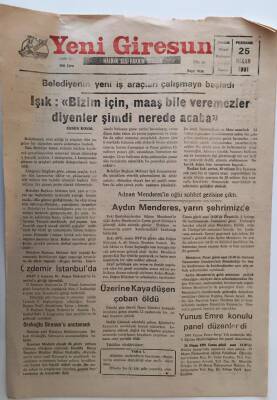 Yeni Giresun Gazetesi 25 Nisan 1991 - Aydın Menderes Yarın Şehrimizde GZ28727 - 1