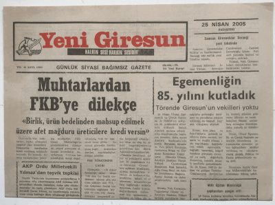 Yeni Giresun Gazetesi 25 Nisan 2005 - Muhtarlardan FKB ye Dilekçe GZ3755 - 1