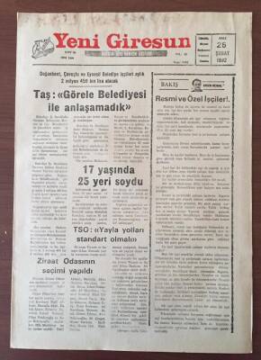 Yeni Giresun Gazetesi 25 Şubat 1992- TSO Yayla Yolları Standart Olmalı GZ10232 - 2
