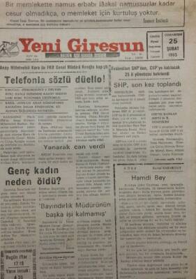 Yeni Giresun Gazetesi 25 Şubat 1995 - Telefonla Sözlü Duello GZ34866 - 1