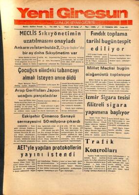 Yeni Giresun Gazetesi 25 Temmuz 1973 - Meclis Sıkıyönetimi Uzattı GZ108501 - 1