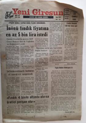 Yeni Giresun Gazetesi 25 Temmuz 1990 - İnönü Fındık Fiyatına En Az 5 Bin Lira İstedi GZ28718 - 1