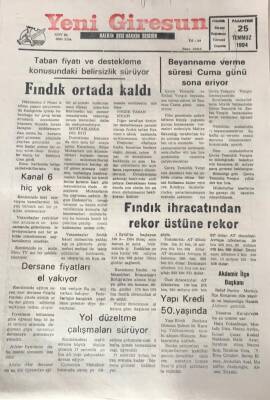 Yeni Giresun Gazetesi 25 Temmuz 1994Fındık İhracatından Rekor Üstüne Rekor GZ30053 - 1
