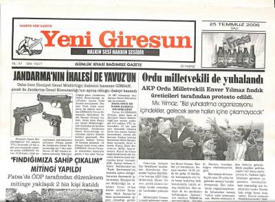 Yeni Giresun Gazetesi 25 Temmuz 2006 - Jandarma İhalesi Yavuz 16 GZ108583 - 1