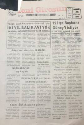 Yeni Giresun Gazetesi 26 Ağustos 1993 Anaptan Davulcuya Darbe GZ26036 - 1