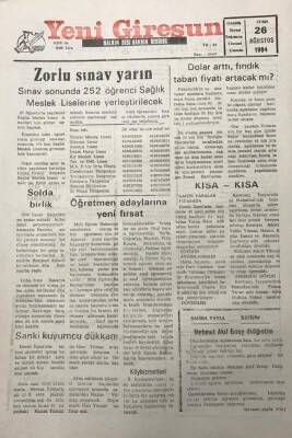 Yeni Giresun Gazetesi 26 Ağustos 1994Dolar Arttı Fındık Taban Fiyatı Artacak Mı GZ30002 - 1