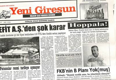 Yeni Giresun Gazetesi 26 Ağustos 2006 - Efit AŞ.den Şok Karar GZ108611 - 1