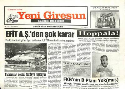 Yeni Giresun Gazetesi 26 Ağustos 2006 - Patozcular Tarifeye Uymuyor GZ101869 - 2