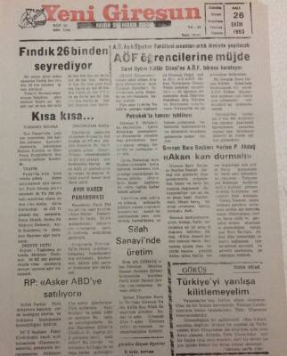 Yeni Giresun Gazetesi 26 Ekim 1993 - Giresunspor Zirveye Yerleşti GZ38204 - 1