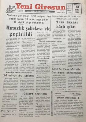 Yeni Giresun Gazetesi 26 Ekim 1995 Hırsızlık Şebekesi Ele Geçirildi GZ30266 - 1